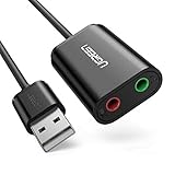 UGREEN USB Audio Adapter External Stereo Sound Card with 3.5mm Headphone and Microphone Jack for Windows, Mac, Linux, PC, Laptops, Desktops, PS4 (Black)