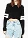 Joeoy Women's Casual Striped Long Sleeve Crop Top Sweatshirt Black-S