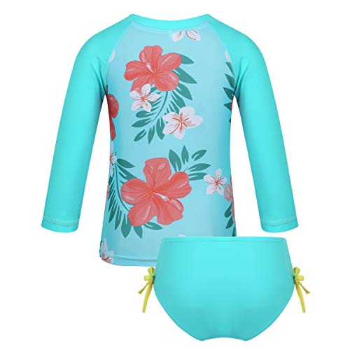 dPois Infant Baby Girls' Long Sleeves One-Piece Floral Rash Guard Ruffles Swimsuit Swimwear with Back Zipper Cyan (Tankini) 6-12 Months