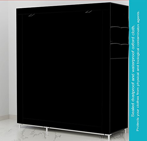 [- UDEAR Portable Canvas Wardrobes Clothes Storage Shelves Storage Wardrobe Black105*45*170 CM  -]