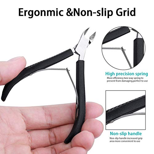 Cuticle Cutter Cuticle Nippers - BUVE Non-slip Cuticle Trimmer Clipper Professional Stainless Steel Cuticle Remover Scissors Pedicure Manicure Tools for Fingernails Toenails (Cuticle nipper, black)