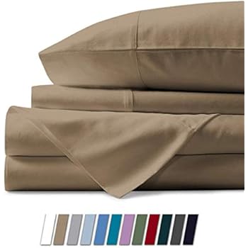 Mayfair Linen 100% Egyptian Cotton Sheets, Taupe Queen Sheets Set, 800 Thread Count Long Staple Cotton, Sateen Weave for Soft and Silky Feel, Fits Mattress Upto 18'' DEEP Pocket