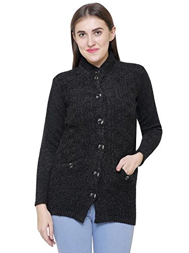 matelco hi-neck woollen buttoned cardigan with pockets for women