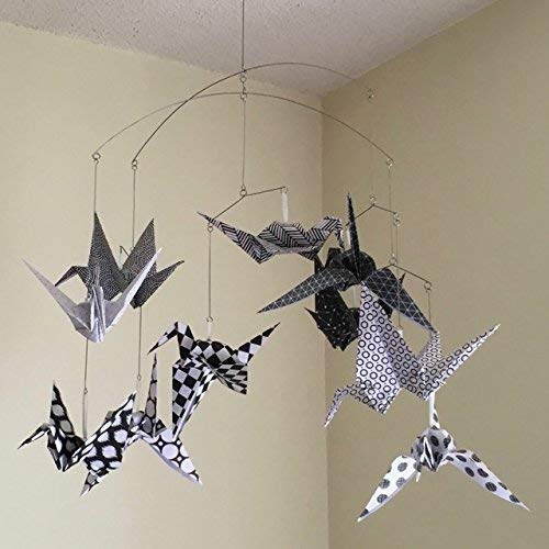 Modern Black And White Origami Bird Crane Mobile