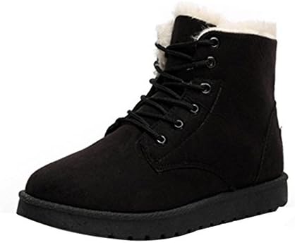 Gomotion Women's Winter Warm Snow Boots Flats Lace up leather Short Ankle Boot Black 8