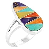 Sterling Silver Ring with Genuine Turquoise Gemstones Women Size 5 to 12