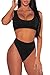 Pink Queen Women's Crop Top Scoop Neck High Waist Two Piece Swimsuit M Black.