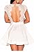 Zeagoo Women's V Neck Lace Open Back Nude Illusion Skater Cocktail Party Dress, Large, White