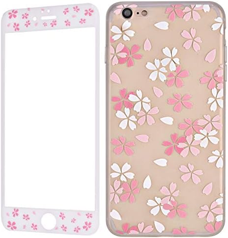 Wafly iPhone 7 Case and Screen Protector, iPhone 8 Cherry Blossom Case, Floral Slim Soft TPU Bumper Protective Cover+9H Temper Glass Screen Protector [Full Cover] for iPhone 8/7, 4,7''-Women Girls