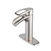 Bathroom Faucet Brushed Nickel Waterfall,Hiendure Brass Single Handle Low Arc Bathroom Sink Faucet with Hole Cover Plate