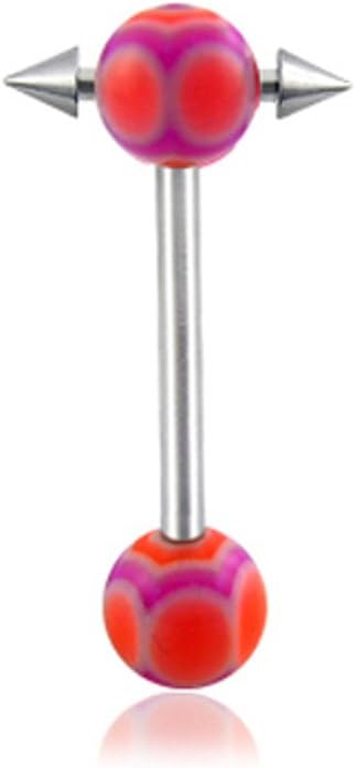 Micro Barbell with Cone in UV Orange and Purple Spider Web Ball with 316L Surgical Steel Tongue Barbell