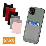 Doormoon Phone Card Holder, 5 Pack Lycra Phone Stick On Wallet Card Holder Pocket for iPhone,Compatible with 4.0-6.5 inch Smartphones,for ID and Credit Card (Black+Black+Grey+Pink+Red)