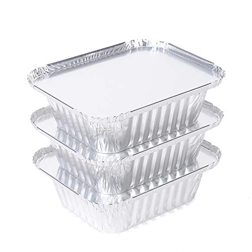 XIAFEI Disposable Durable Aluminum Oblong Foil Pans - 50 With Board Lids, Deep Disposable Steam Table Pans for Baking, Roasting, Broiling, Cooking