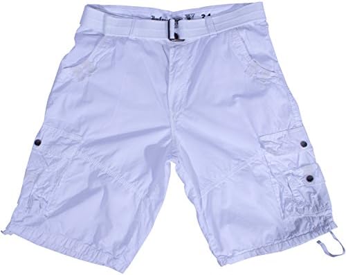 Infringment Men's Size 30 - 40 Solid Color Belted Cargo Shorts (34, White)
