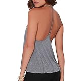 Womens Casual Crewneck Halter Sleeveless Tee Shirt Backless Tank Top Vest Shirt (Small, Gray)