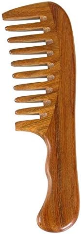 CYLZF Wooden comb curly hair wide-toothed comb green sandalwood anti-static massage coarse tooth with handle to send bag