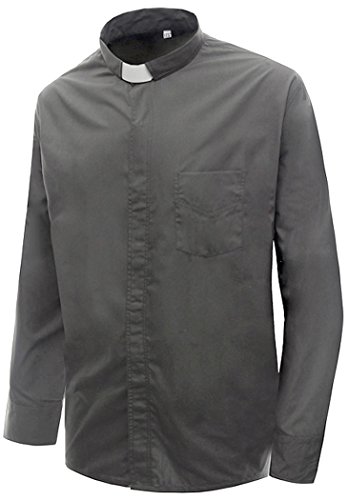 Ivyrobes Mens Tab-Collar Long Sleeves Clergy Shirt Medium Grey (Necksize 15.5