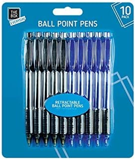 Pack 10 Ball Point Retractable BallPoint Pens Mixed Colours for School Office