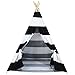 Dream House Kids Play Indian Teepee Hideout Wigwam Tent (Black Stripes 4 Sides with Floor Mat)