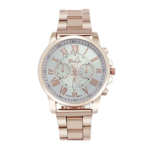 Clearance !!! 10 colour Roman Number Geneva Stainless Steel Quartz Sports Dial Wrist Watch (C)