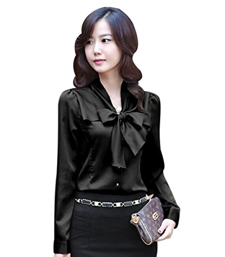 Aro lora women s long sleeve slim fit bow-tie silk shir…