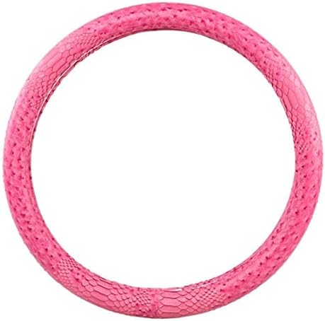 Houyue Ostrich and Crocodile Grain PU Leather Car Steering Wheel Cover Anti-slip, Fit Outer Diameter of 14.5-15 Inches Steering Wheels (Rosy)