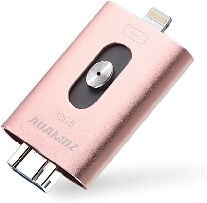 IOS Flash Drive 32GB, AUAMOZ Thumb Drive USB 3.0 Lightning Memory Stick for iPhone iPad Android Phone and Computers (Rose Gold)