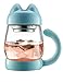 BZY1 Cute Cat Tea Mugs 420 ml / 14 oz Portable Glass Tea Cup With a Lid and Strainer - Heat Resistant Mugs Gift (Blue)