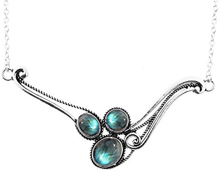 5.60ctw Genuine Labradorite & 925 Silver Plated Necklace