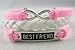 2pcs Vintage Silver Infinity Charm Bangle Blue Bright-pink Suede Best Friend Bracelet