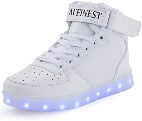 AFFINEST LED Light up Shoes Men Women High Top USB Charging Flashing Fashion Sneakers(White,39)