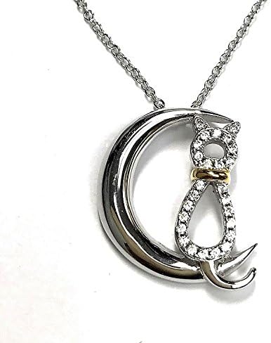 Silver Necklace Cat on Moon Cubic Zircon Womens Jewelry Gold Plated