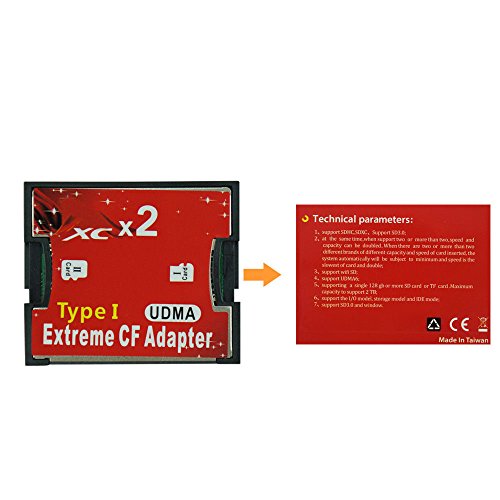 Adventurers Two more Dual Port Slot TF Micro SD SDHC to Type I Compact Flash Card CF Reader Adapter for Nikon Cannon Camera (Dual TF port-CF Adapter)