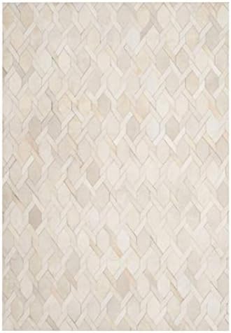 Fydnp Hand Made Cowhide Patchwork Area Rug - Leather Hide Rectangular Carpet - Modern Geometric Diamond Lattice Collection - 100% Natural Animal Skin Hair,Cream,1.6×2.3m