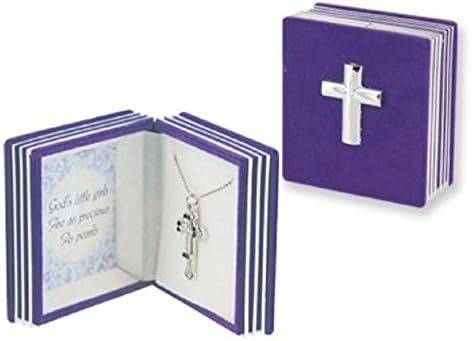 Childrens Jewelry, Girls Double cross pendant featuring dainty imitation pearls with colorful accents, packaged in a charming keepsake Bible box. Perfect commemorate for a religious event!