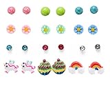 24 PC Mix Ball Daisy Unicorn Rainbow Cake Assorted Earrings Studs Set, Hypoallergenic
