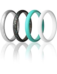 ThunderFit - Juego de 4 anillos de silicona para mujer, delgados y apilables, 0.098 in de ancho, 0.079 in de grosor