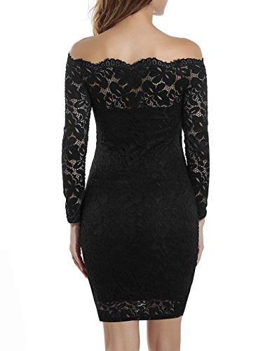 Cindere Womens Floral Lace Off-Shoulder Elegant Bodycon Cocktail Party Wedding Dress, Black, 3X