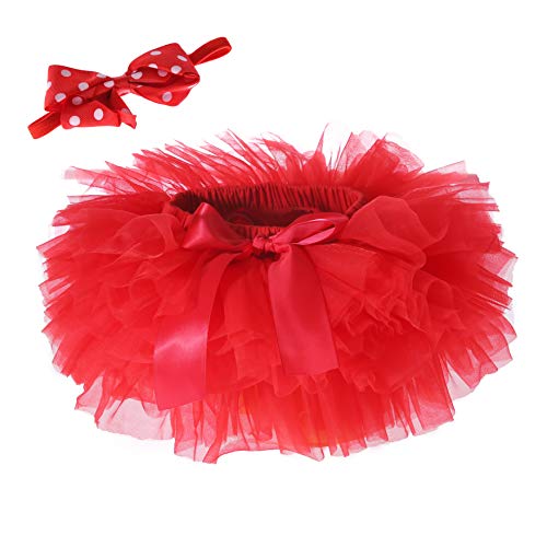 Baby Girls Tutu Skirt Headband Set Newborn Toddler Ruffle Tulle Diaper Covers 6-24 Months Red