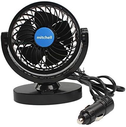 12v Car Fan, 360 Degree Rotating Adjustable Vehicle Cooling Quiet Electric Fan with Clip Cigarette Lighter Plug Black