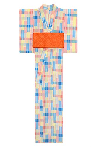 KimonoMode24 Women's Japanese Yukata Orange Obi Set/ Change Weaving