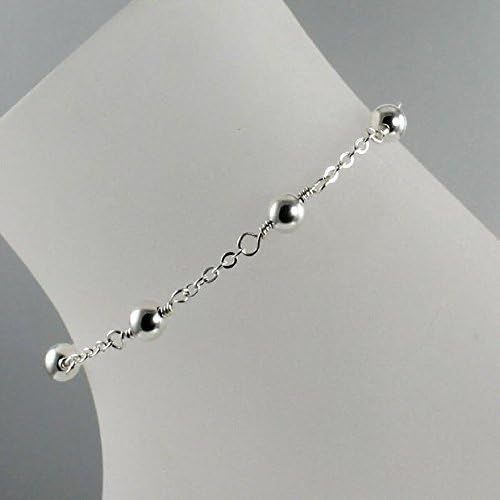 Sterling Silver Chain and Bead Ankle Bracelet, Silver Anklet