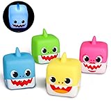 MALLMALL6 4Pcs Little Sharks Light Up Bath Toys Flashing Bathtub Toy Set Bathroom Floating Rubber Shark Squeeze and Squirting Water Toys for Toddler Preschool Shower Games Swimming Pool Birthday Party