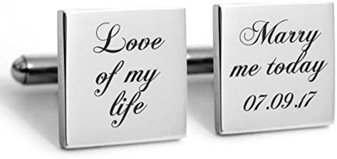LAOFO 925 Sterling Silver Personalised Gifts Wedding Cufflinks with Engraved Customized Date for Lovers