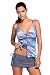Women's Summer V-Neck Tankini Two-Piece Skirtini Swimsuits Swimwear Bikini Set Blue Grey L