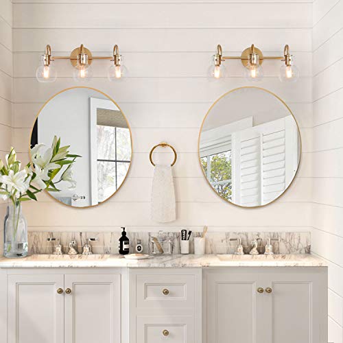KSANA Bathroom Light Fixtures, Gold Bathroom Vanity Light Fixtures with Clear Glass Shade, 22"x7"x9"