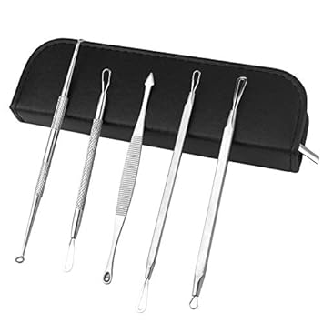 Skudgear 5 Pieces Pimple Extractor Acne Needles Blackhead Whitehead Remover Tool