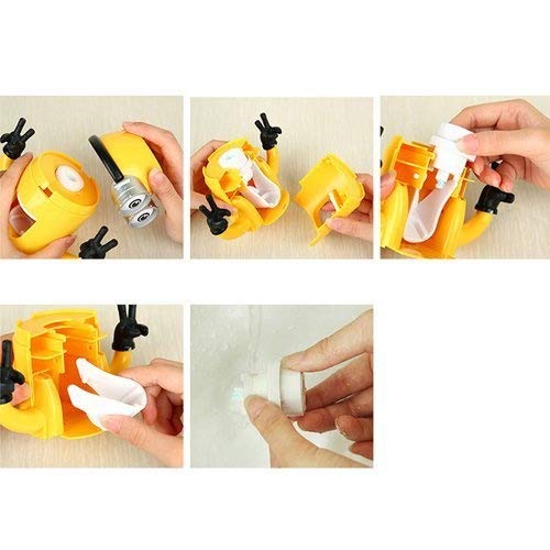 Cute Two Eyes Despicable Me Minions Design Combo Set Toothbrush Holder Automatic Toothpaste Dispenser with Rinse Cup (Yellow)