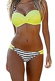 EVALESS Womens Sexy Two Piece Bandeau Bikini Swimsuits Triangle Bathing Suits Swimwear Yellow&Stripes Large