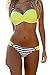 EVALESS Womens Sexy Two Piece Bandeau Bikini Swimsuits Triangle Bathing Suits Swimwear Yellow&Stripes Large